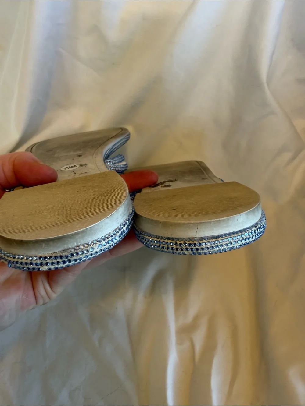 Tory Burch Light Blue rhinestone sparkling Logo Thong Sandals